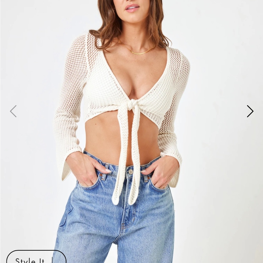 L*Space Los Cabos Cream Knit crochet Swim Coverup Top ONLY